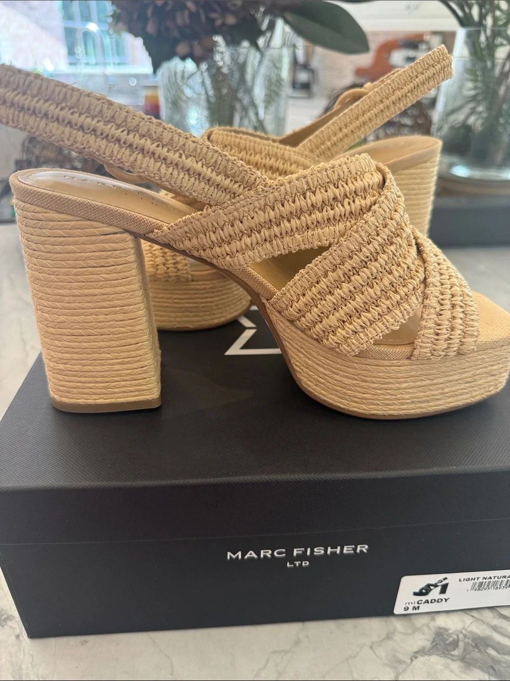 Marc Fisher Tan Braided Platform Slingback Heels